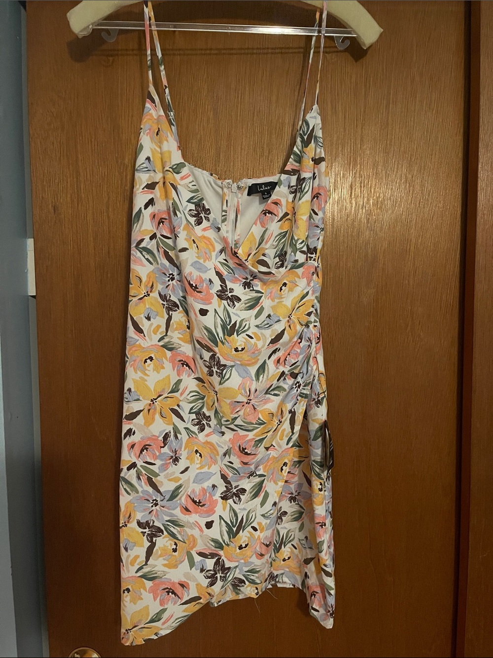 Lulu's Cream Slip Dress with Yellow & Pink Floral Print